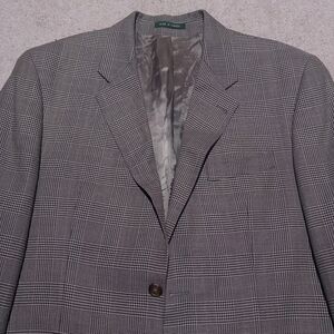 Lauren Ralph Lauren Blazer Windowpane Lord Taylor Sport Coat Wool Mens 42R Gray